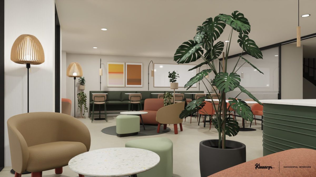 Projection du Coffice de CBN, avec des fauteuils confortables aux tons doux